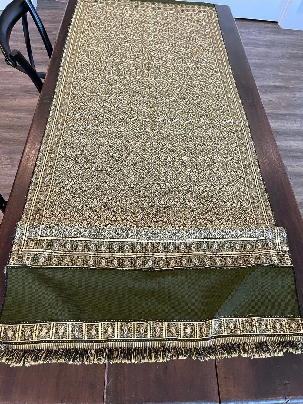 AboElela Egyptian Tapestry Runner/Shawl Green/Gold/Cream